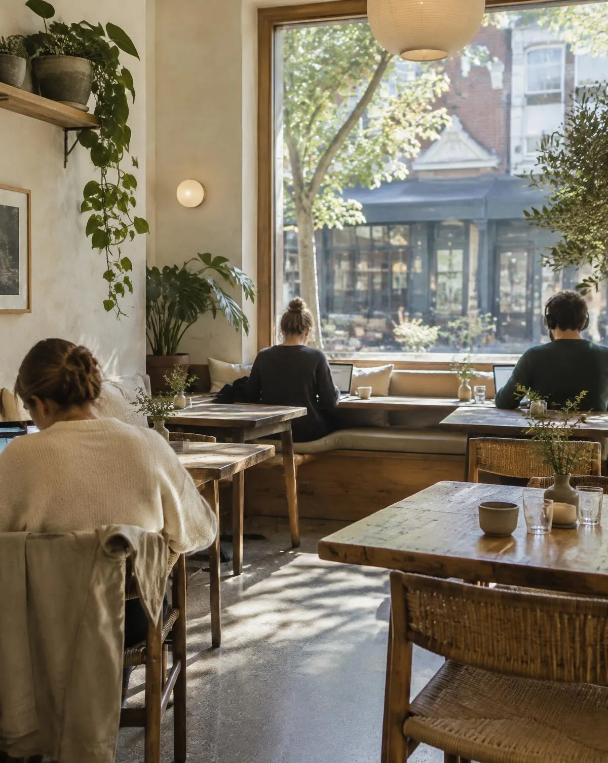 Window seating and oak tables inside ARBOR